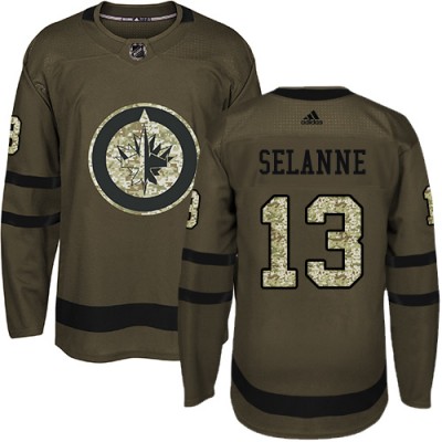 Adidas Winnipeg Jets #13 Teemu Selanne Green Salute to Service Stitched NHL Jersey